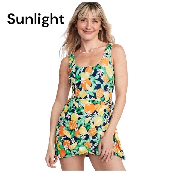 Old Navy Womens Citrus Print Wrap Swimsuit Dress SZ XL Padded Build-in Bra - Picture 1 of 11